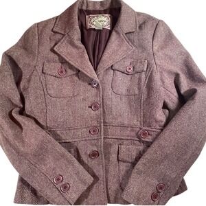 Forever 21 Herringbone Blazer Jacket Button Front Pockets‎ Maroon Size S